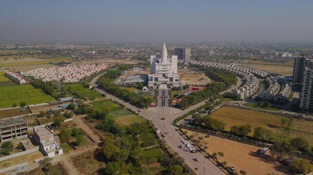 Drone Shot of Vrindavan Chandrodaya Temple Modern Hindu Temple Architecture