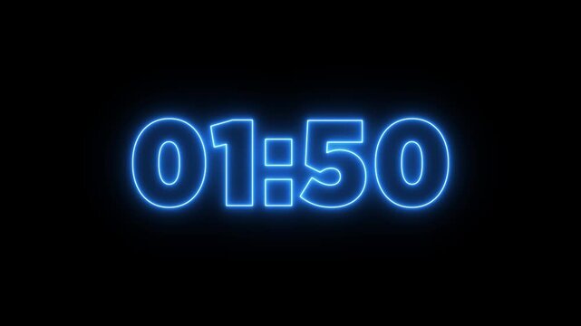 Neon 2 minute countdown timer .2 minute stopwatch , analog neon clock icon animation .2 minute timer countdown animation, countdown timer one minute animation