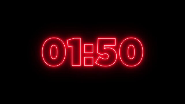 Neon 2 minute countdown timer .2 minute stopwatch , analog neon clock icon animation .2 minute timer countdown animation, countdown timer one minute animation
