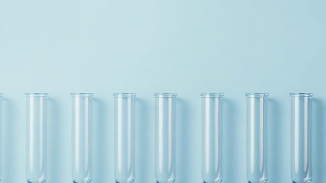 Glass test tubes arranged in symmetrical pattern within a minimalist skyblue setting