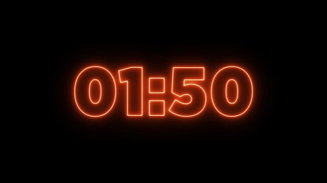 Neon 2 minute countdown timer .2 minute stopwatch , analog neon clock icon animation .2 minute timer countdown animation, countdown timer one minute animation