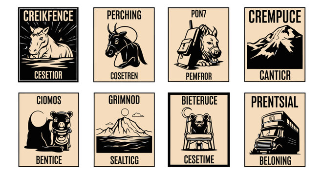 Mysterious Creatures and Landscapes Poster Collection, Vintage Style