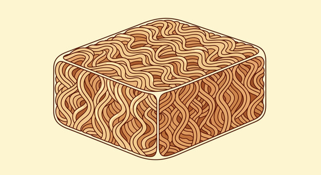 Instant Ramen Noodles Block, Dried Food, Asian Cuisine Ingredient, Square Shape