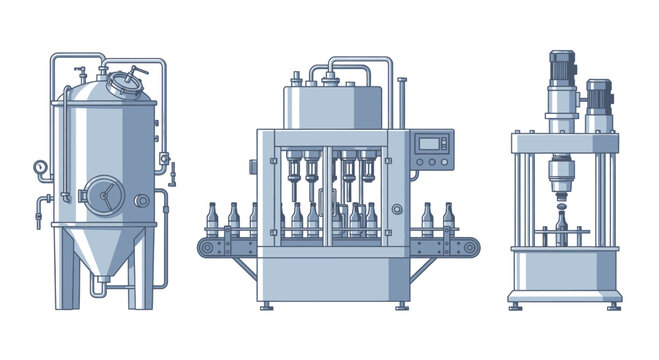 Industrial Beverage Production Line: Fermentation Tank, Filling Machine, Capping Machine