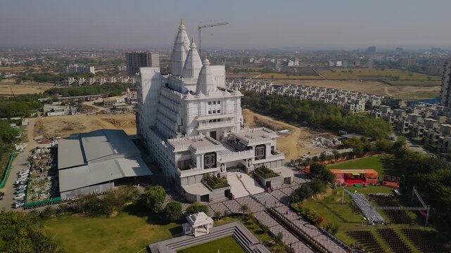 Drone Shot of Vrindavan Chandrodaya Temple Modern Hindu Temple Architecture