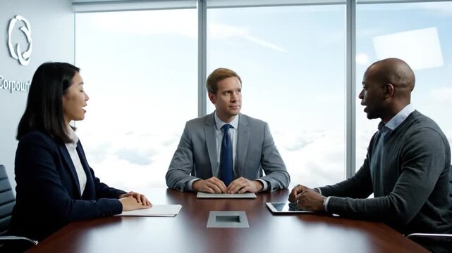 Business people in meeting discussion.