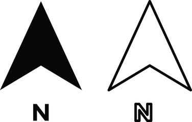 north direction icon. Compass north symbols. Downward arrow graphic design. North arrow and compass rose icons. Down arrow symbols  © Sultana Design