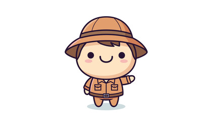 A cute cartoon illustration of a young explorer wearing a safari hat and a tan utility uniform Vector © Diljan Stock