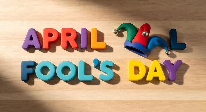 April fools day colorful letters and jester hat