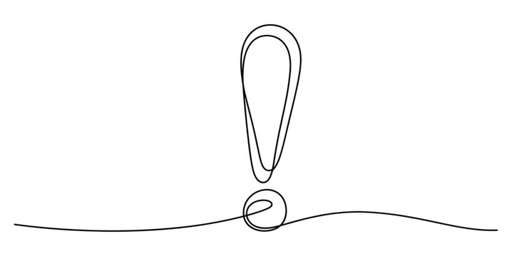 A single continuous line drawing of an exclamation mark symbol representing attention and warning