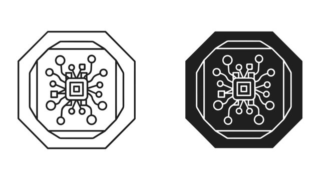 Modern Circuit Board Chip with Connections - Dual Icon Set