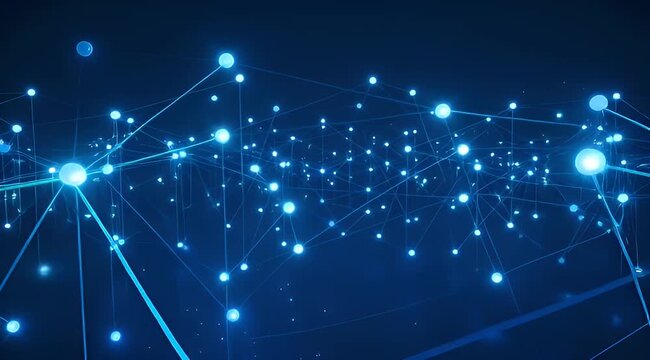 Abstract futuristic glowing blue network, data connections and communication nodes