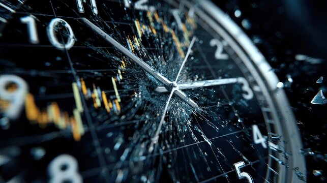 Clock face with broken glass illustrating time and concept of change