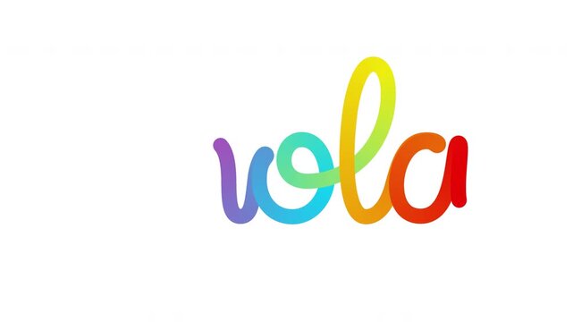 Colorful hola word endless loop write on text effect with curved ribbon stroke forming playful greeting lettering isolated on transparent background with rainbow gradient and smooth animation
