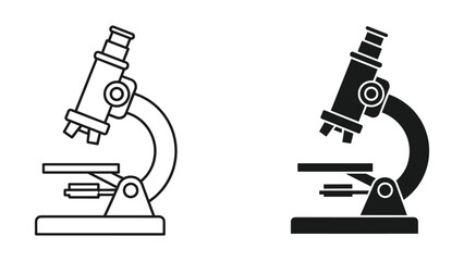 Fototapeta premium Microscope icons: outline and solid silhouette for science, research, and education