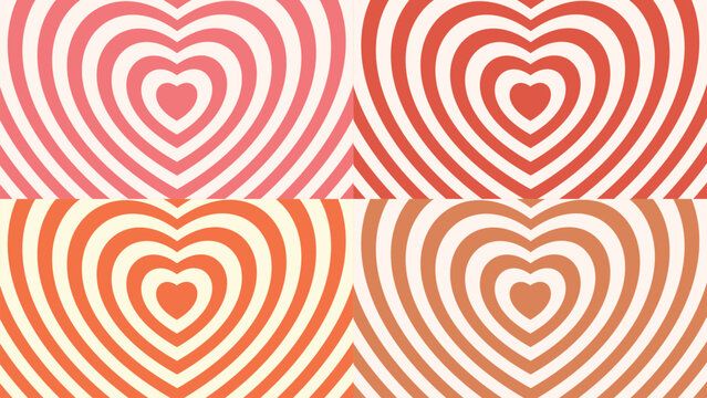 Retro Background with heart. Monochrome horizontal background of heart shaped tunnel. Vector illustration.