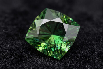 Fototapeta premium Stunning Trillion Cut Moldavite Gemstone on Luxury Black Fabric