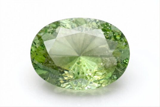 High End Oval Cut Moldavite Gemstone Macro on White Surface