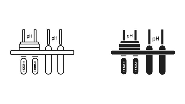pH Meter Icon Set, Science Laboratory Equipment, Chemistry Test Tubes, Digital Measurement