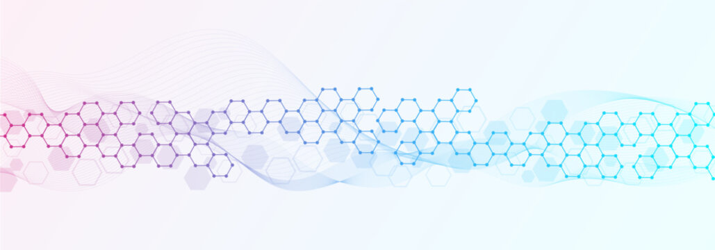 Modern health care abstract background with lines, dots and hexagons. Medical innovation banner template concept. Wave flow. Vector illustration.