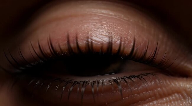 Macro photograph showcases a closed eye with focus on the eyelashes and skin