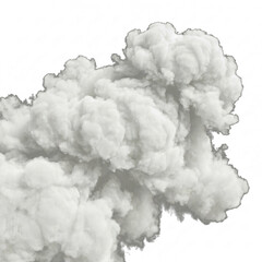 Dense, billowy white smoke plume or cloud, isolated on a transparent background with textured edges. © Michelle