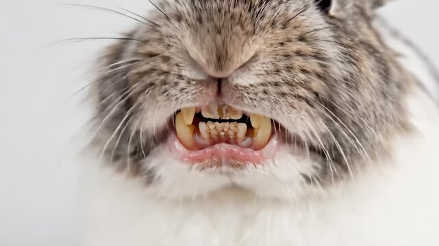 Close-Up Macro Shot of a Rabbit's Mouth and Teeth