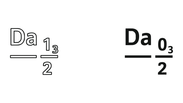 Chemical formulas Da13/2 and Da O3/2 on white background, chemistry notation