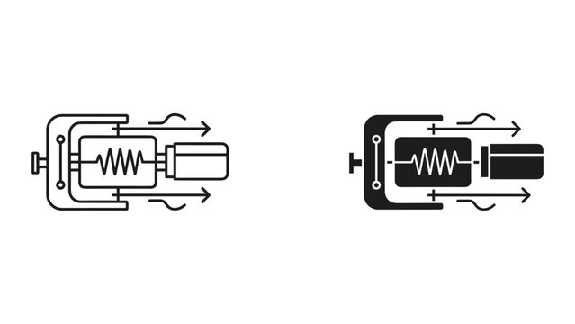 Abstract Scientific Schematic Diagram of a Linear Actuator or Motor with Arrows Indicating Motion