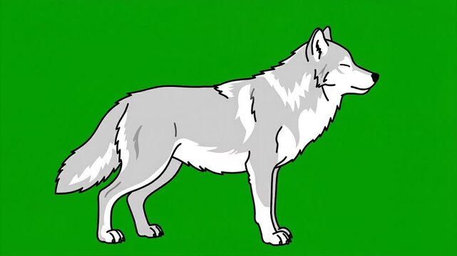 Animated Gray Wolf Breathing on Green Screen.