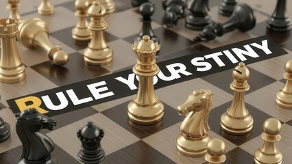 Golden Queen on Chessboard with Strategy Message