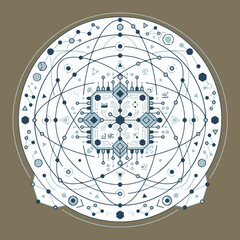 quantum computing concept, futuristic quantum chip with circular orbit lines, connected nodes and particles.eps © gilbert holly