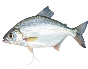 Fototapeta premium Silver fish illustration, side profile, fins detailed