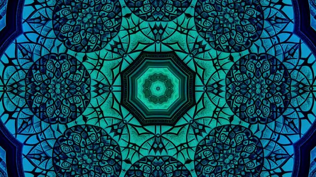 Decorative abstract mandala kaleidoscope background animation with rotating ornamental patterns and seamless looping motion for artistic visuals and creative video backdrops.
