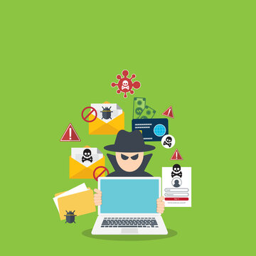 Cybersecurity Hacker Phishing Attack with Malware Virus Email Scam and Data Theft Online Fraud Security Threat Illustration