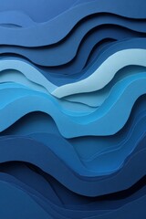 Fototapeta premium Paper cut ocean waves formed from layered blue paper, minimalist abstract seascape with subtle depth and shadow. 
