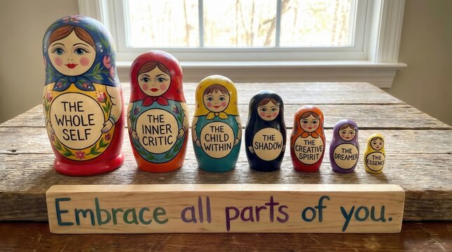 Russian Nesting Dolls Displaying Inner Thoughts on a Shelf