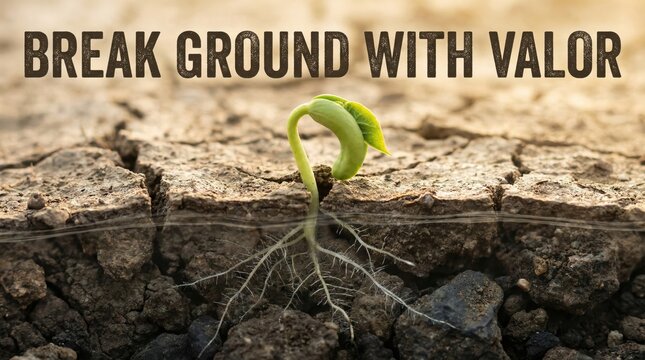 Close-up Seedling Pushing Up Through Cracked Earth v2 3x