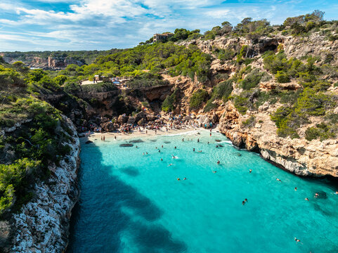 Small bay with popular Cal&oacute; del Moro beach on Mallorca