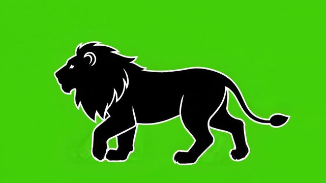 Black lion silhouette, green background, animal icon, wildlife symbol, graphic design element