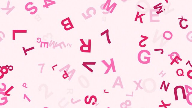 Letters and numbers on pink background.