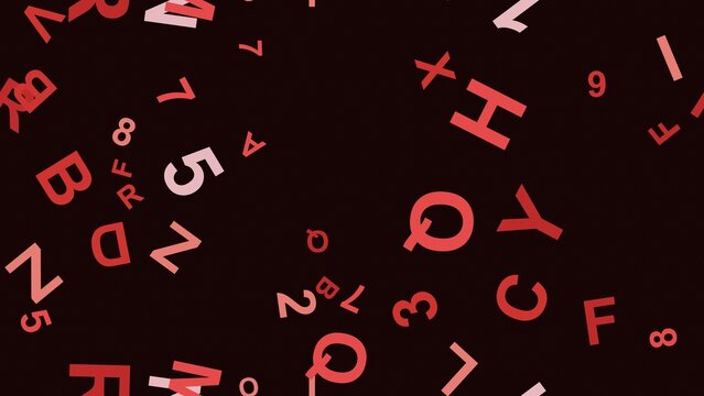Red and white letters on black.