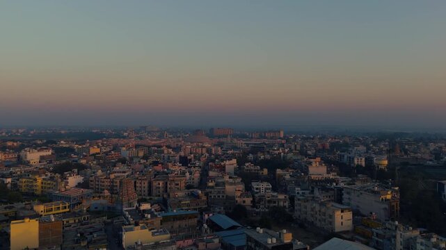 Sunrise Drone Shot of Prem Mandir Vrindavan, Popular Religious Tourist Attraction in India
