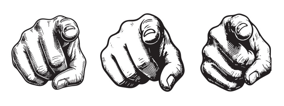 Pointing hands engraving style vector set. Pointing symbols.