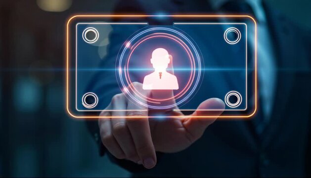 Finger activating a holographic backup icon. 