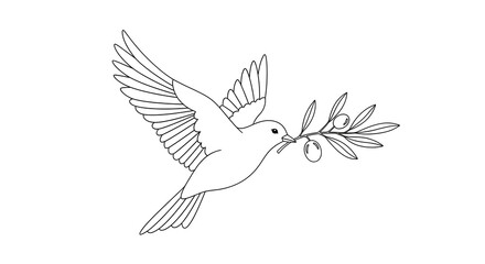 Fototapeta premium A dove is flying with an olive branch in its beak on transparent background