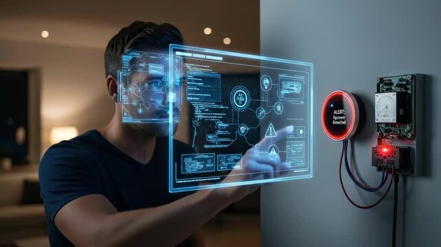 Man interacting with virtual interface.