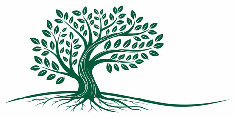 A majestic tree with sprawling roots and lush green leaves against a white background © Murad