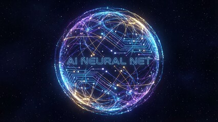 Obraz premium Abstract representation of artificial intelligence neural network processing data globally in a futuristic digital sphere of interconnected lines and dots