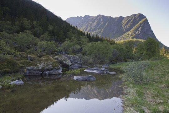 Shallow waters on the mountainside, Barstrand, Lofoten, Norway